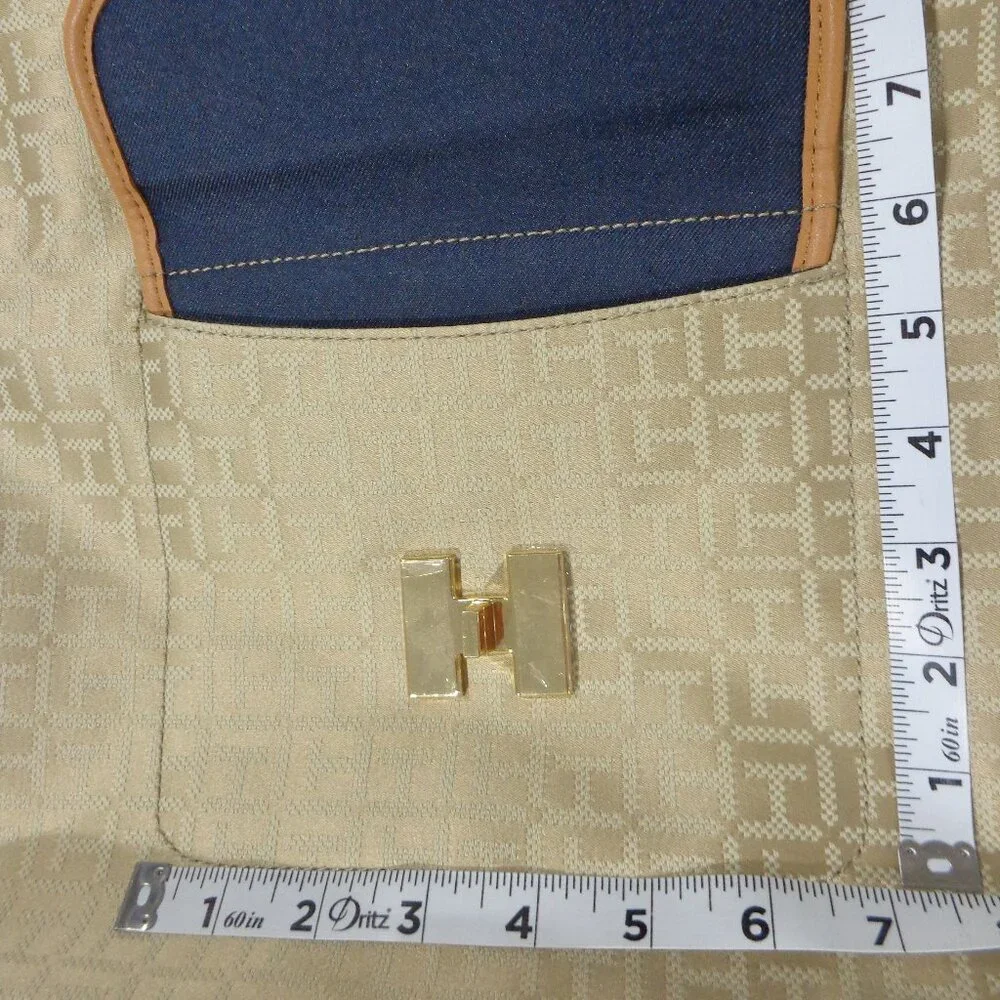 Tommy Hilfiger Tan Signature Logo Large Tote Bag Gold Tone Hardware‎ Brown